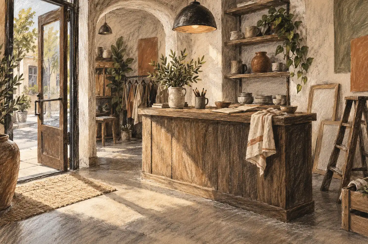 Illustration of local businesses and their working space
